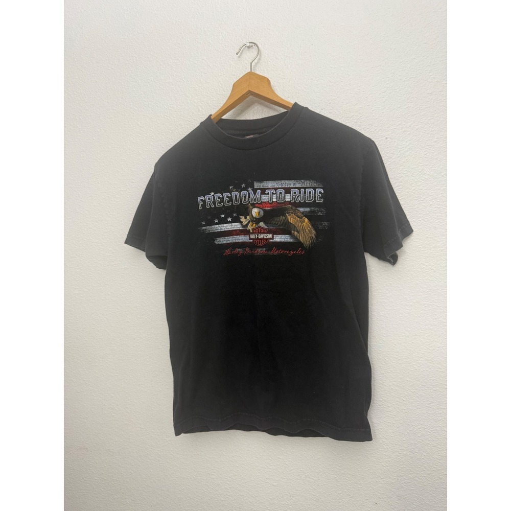 Harley-Davidson Freedom To Ride Eagle Flag T-Shirt Black USA Bravado Mens M